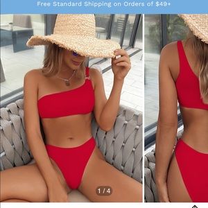One shoulder red bikini